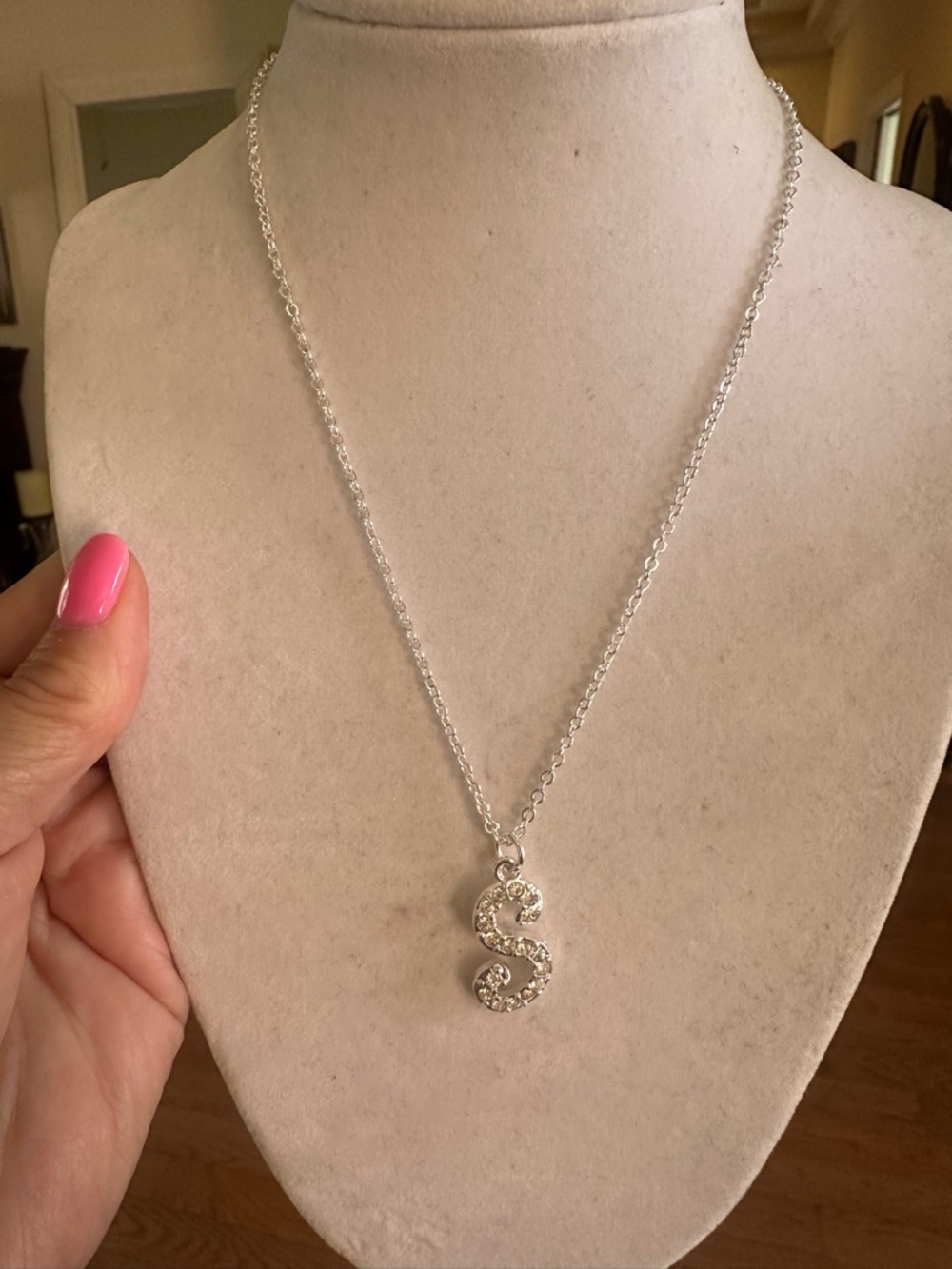 Initial “S” Pendant Necklace‎ Crystal AccentsAdjustable 16”+2” Extender